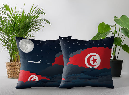 Tunisia World Airplane Night Clouds Square & Rectangle Pillow Cases | Aviation Night Sky Pillow Covers