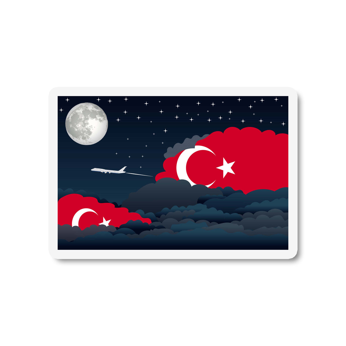 Turkey Airplane Night Clouds Sticker & Magnet