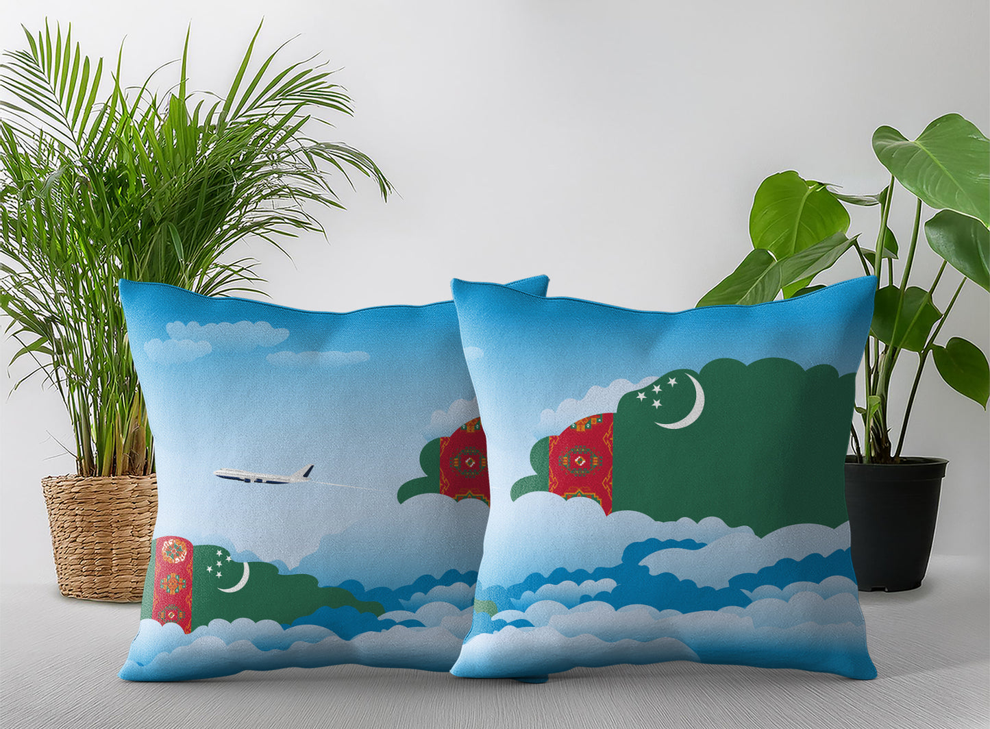 Turkmenistan World Airplane Day Clouds Square & Rectangle Pillow Cases | Aviation Decorative Pillow Covers