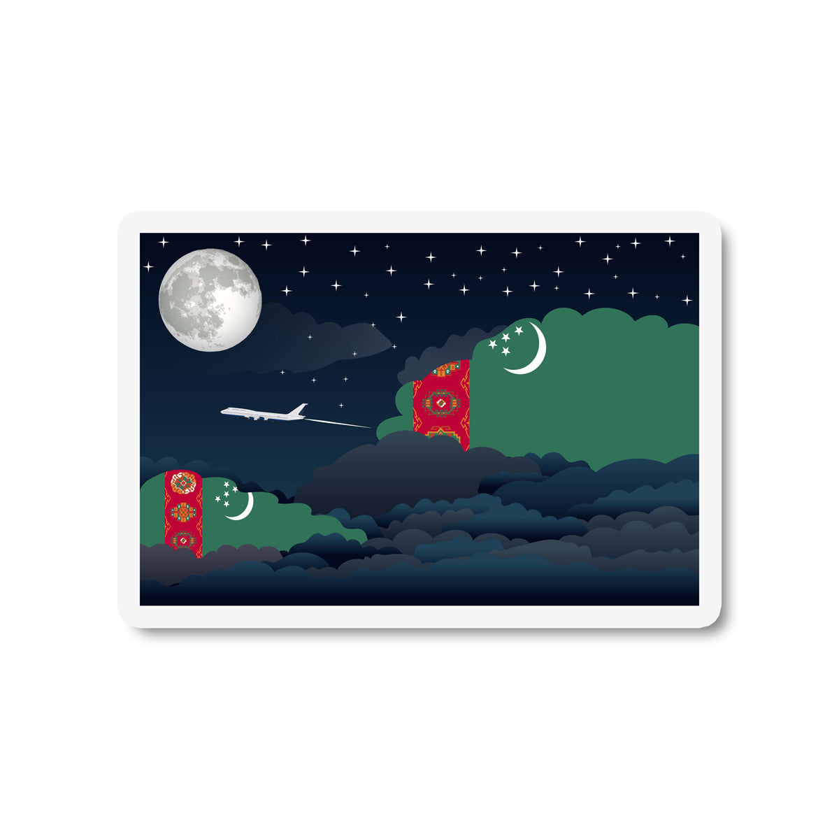 Turkmenistan Airplane Night Clouds Sticker & Magnet