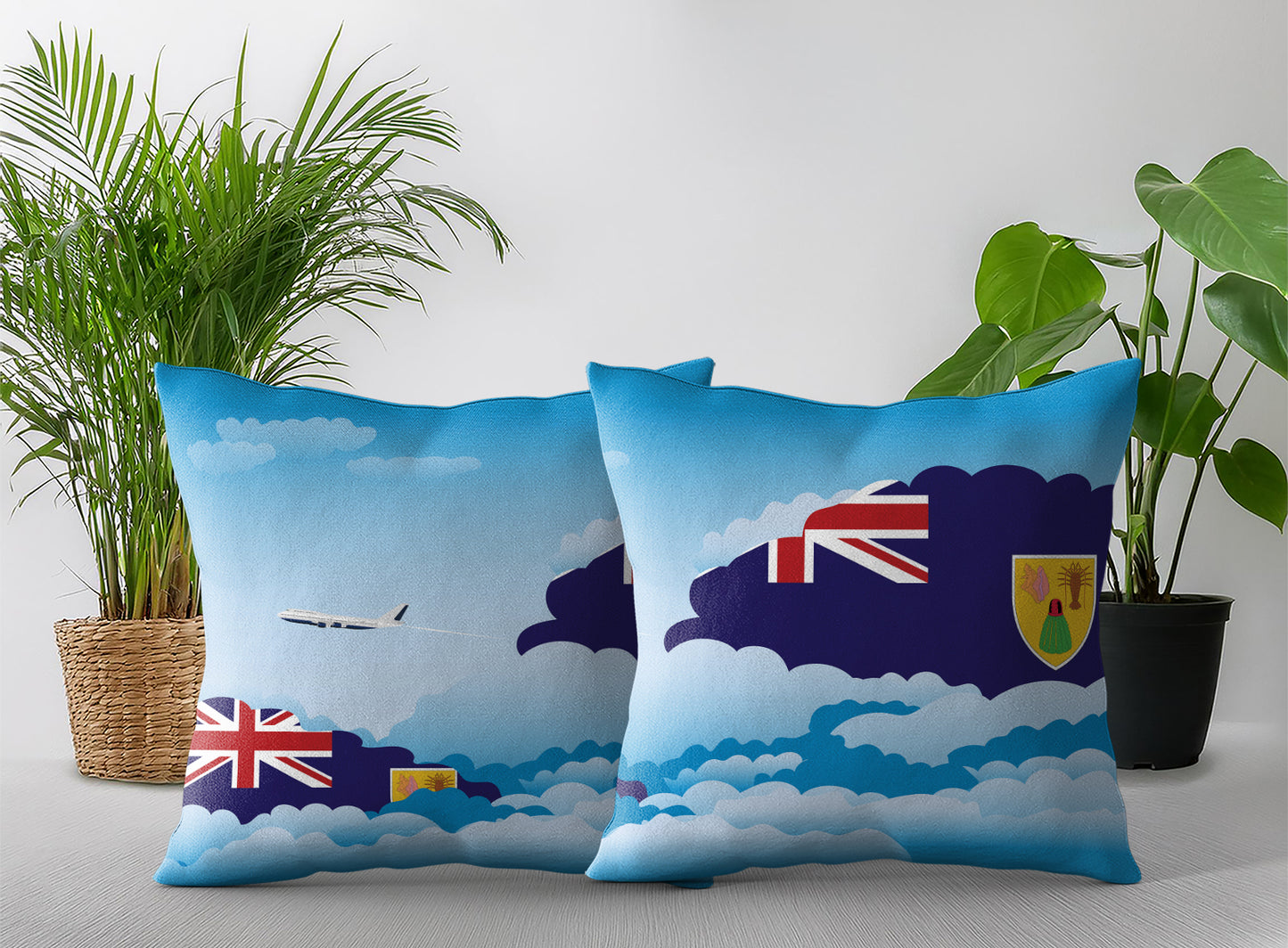 Turks Case and Caicos Islands World Airplane Day Clouds Square & Rectangle Pillow Cases | Aviation Decorative Pillow Covers