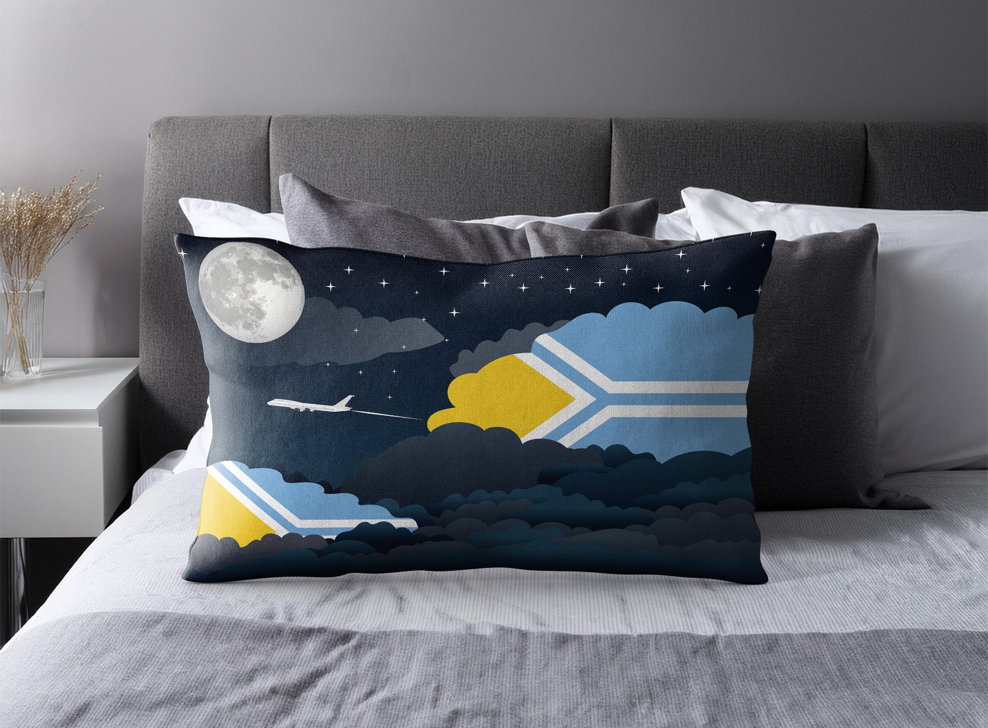 Tuva World Airplane Night Clouds Square & Rectangle Pillow Cases | Aviation Night Sky Pillow Covers