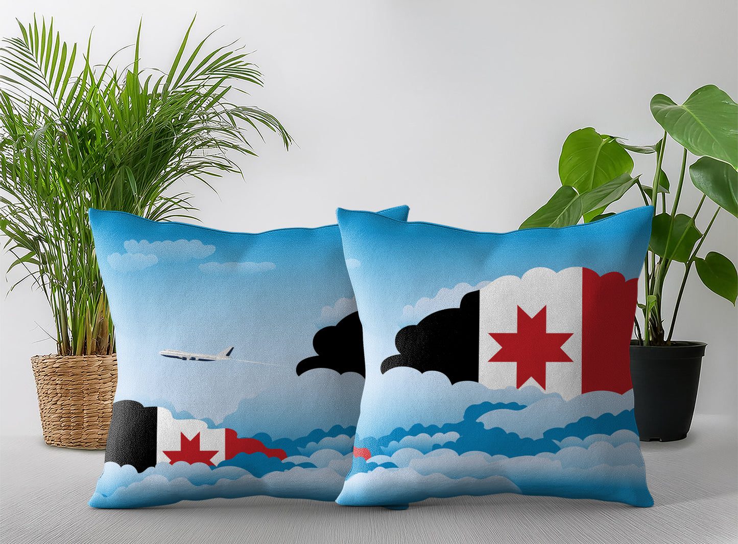 Udmurtia World Airplane Day Clouds Square & Rectangle Pillow Cases | Aviation Decorative Pillow Covers