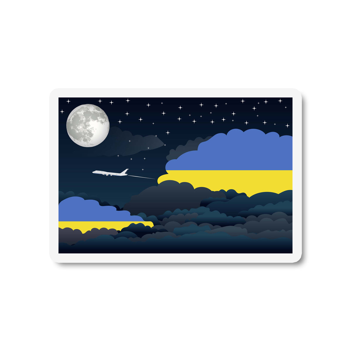 Ukraine Airplane Night Clouds Sticker & Magnet