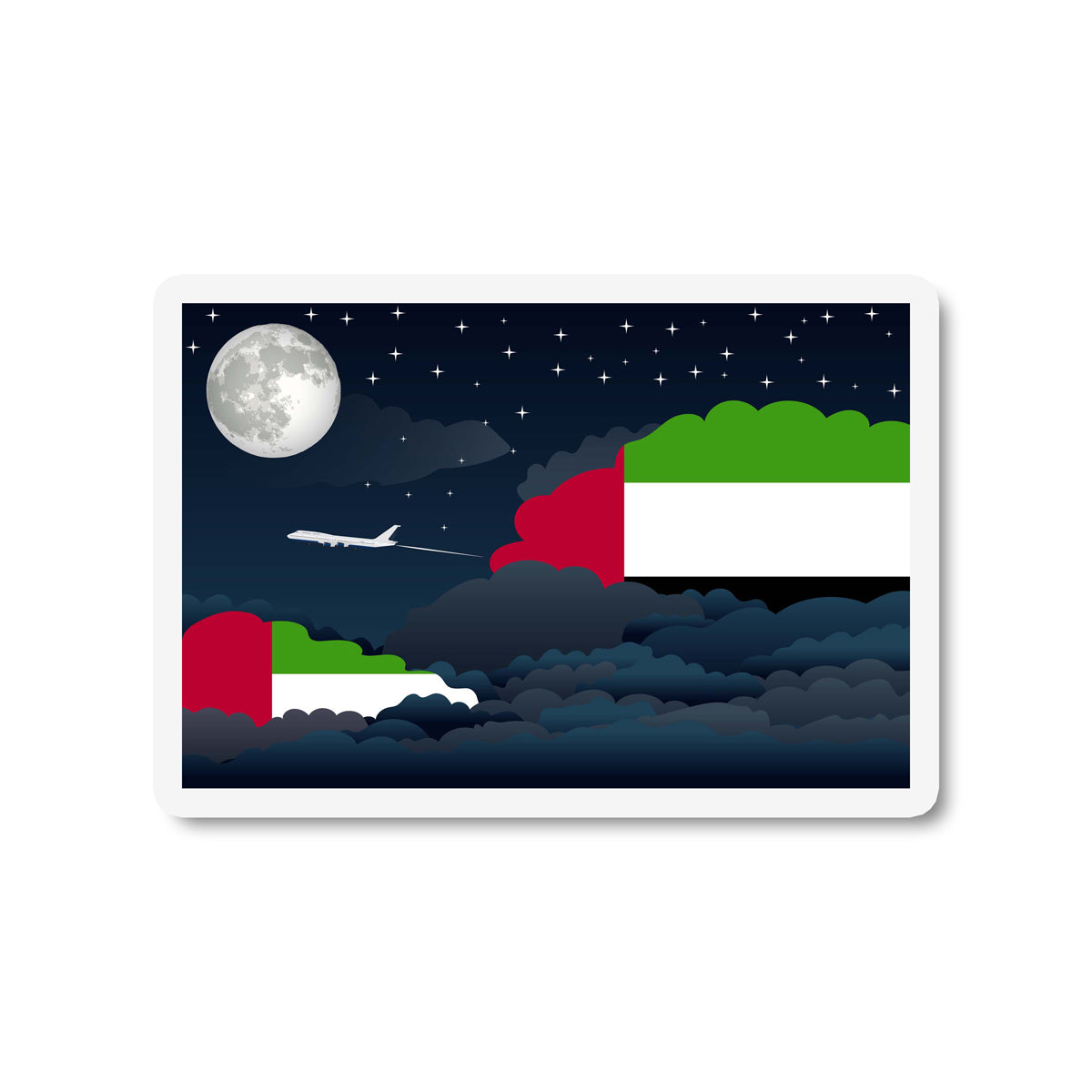 United Arab Emirates Airplane Night Clouds Sticker & Magnet