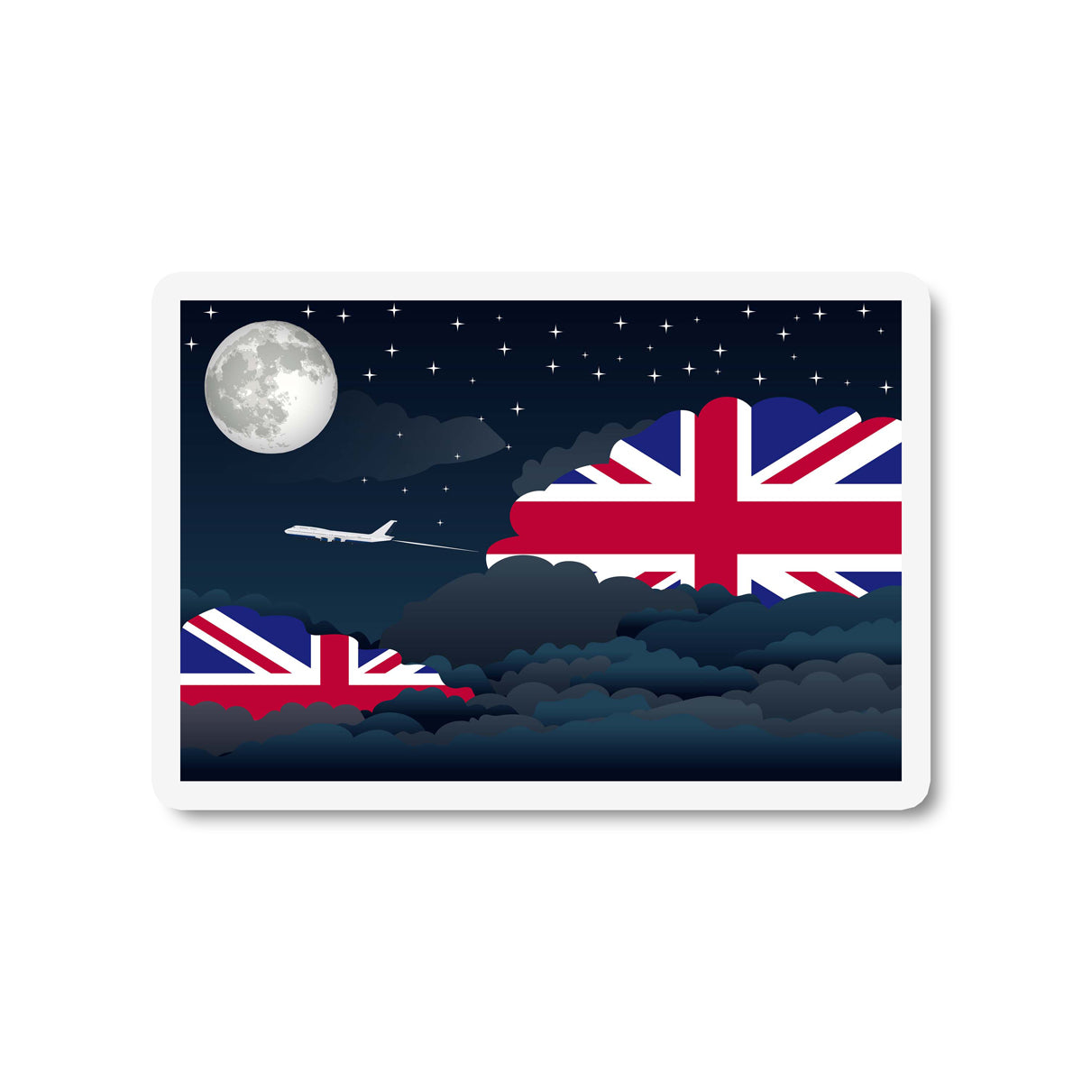 United KIngdom Airplane Night Clouds Sticker & Magnet