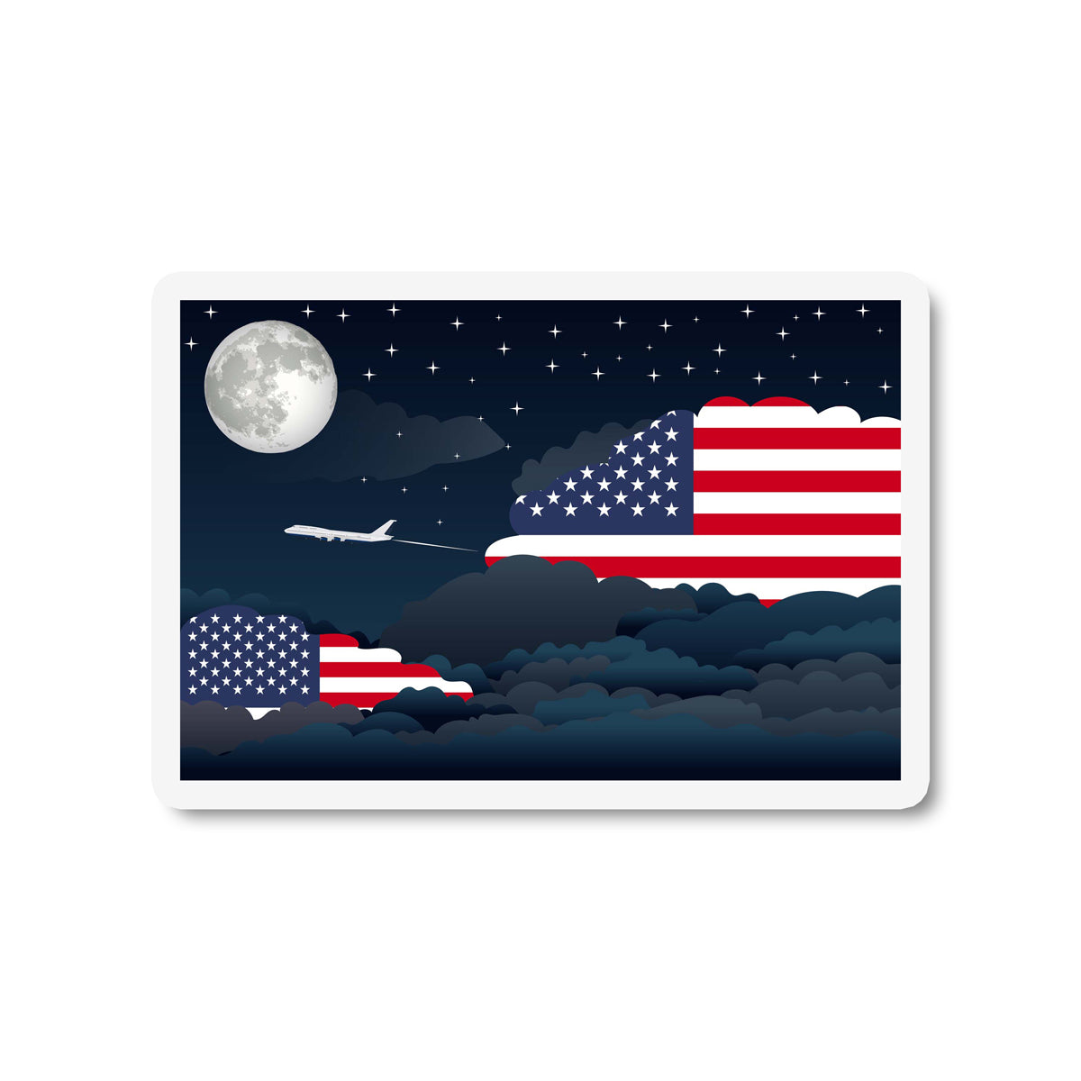 United States Airplane Night Clouds Sticker & Magnet
