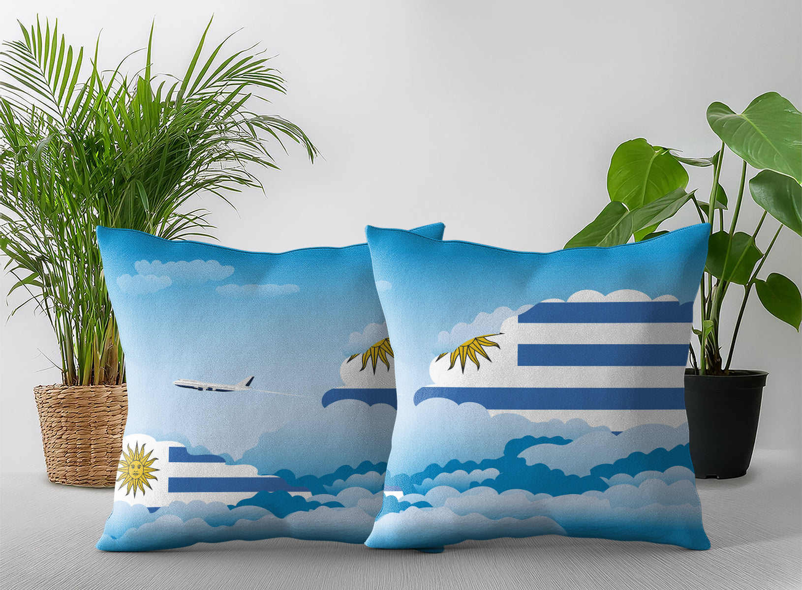 Uruguay World Airplane Day Clouds Square & Rectangle Pillow Cases | Aviation Decorative Pillow Covers
