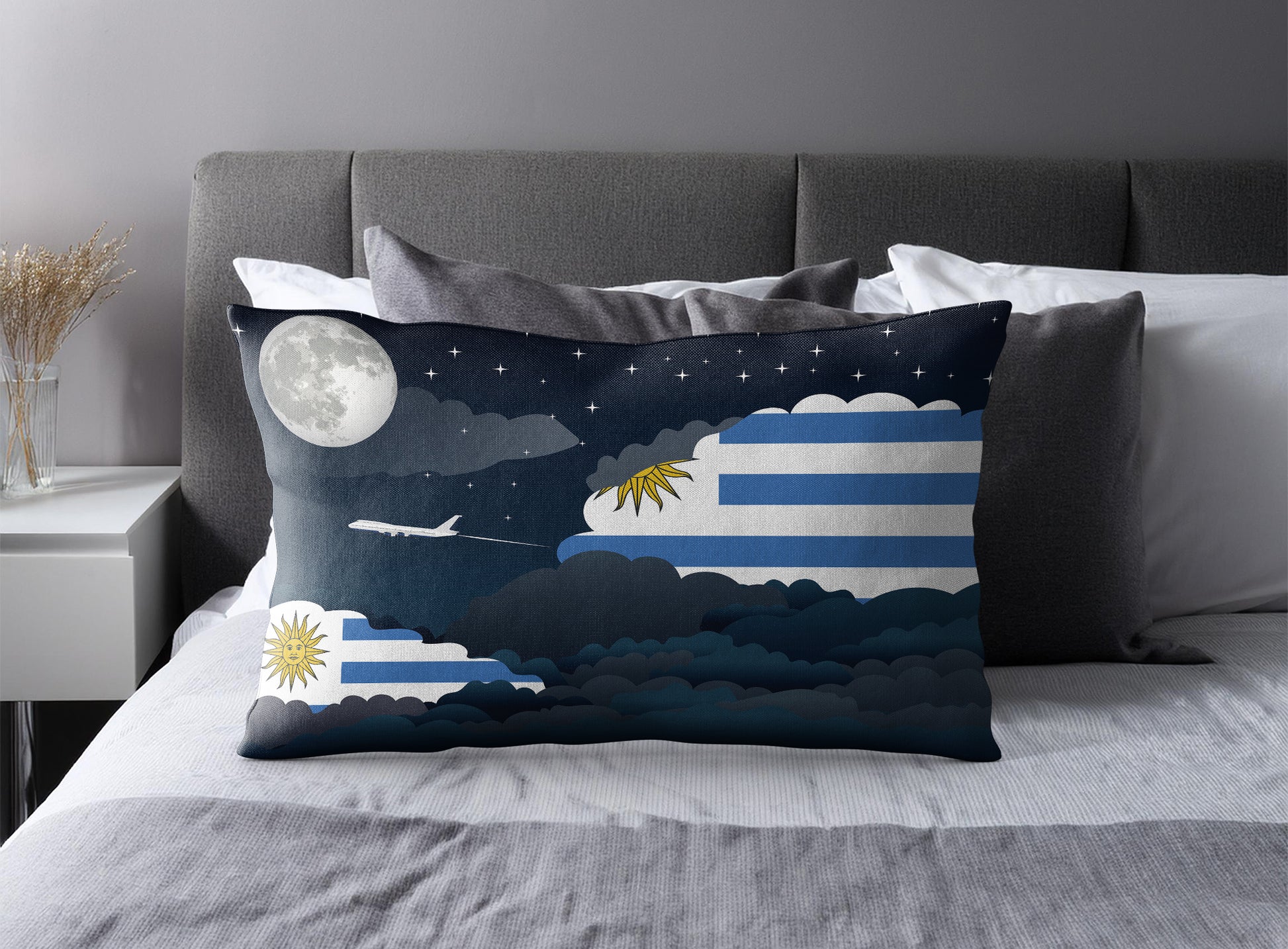 Uruguay World Airplane Night Clouds Square & Rectangle Pillow Cases | Aviation Night Sky Pillow Covers