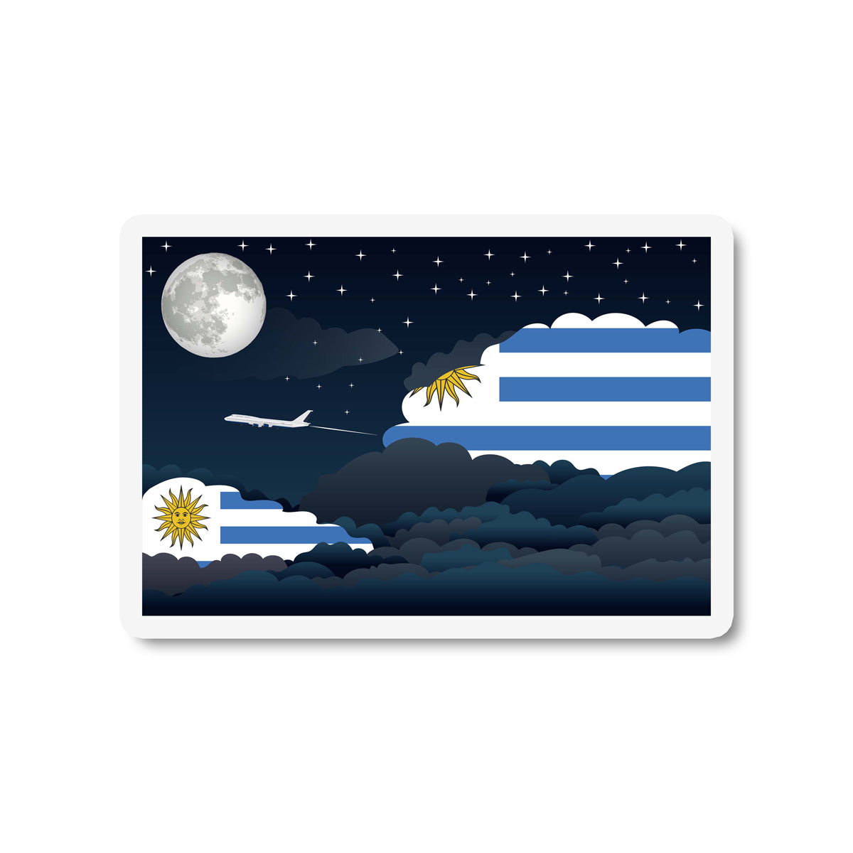 Uruguay Airplane Night Clouds Sticker & Magnet