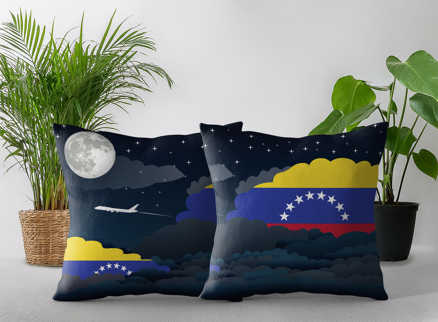 Venezuela World Airplane Night Clouds Square & Rectangle Pillow Cases | Aviation Night Sky Pillow Covers