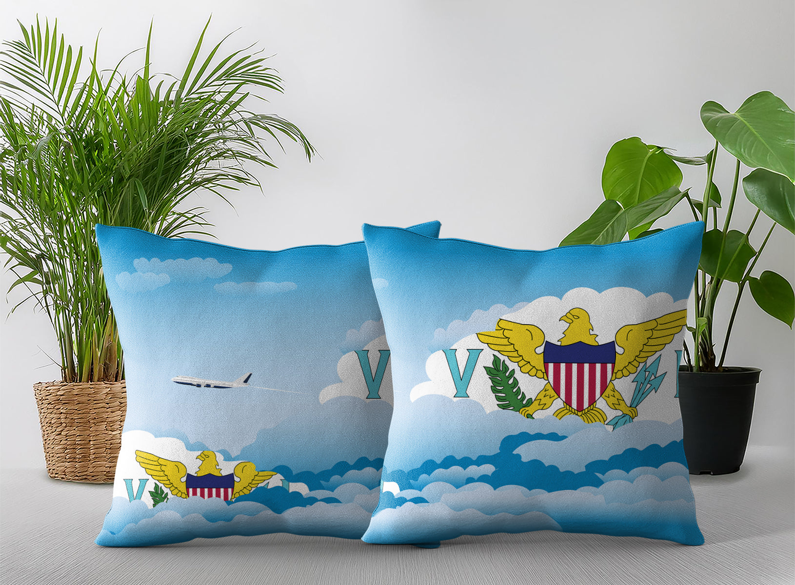 Virgin Islands US World Airplane Day Clouds Square & Rectangle Pillow Cases | Aviation Decorative Pillow Covers