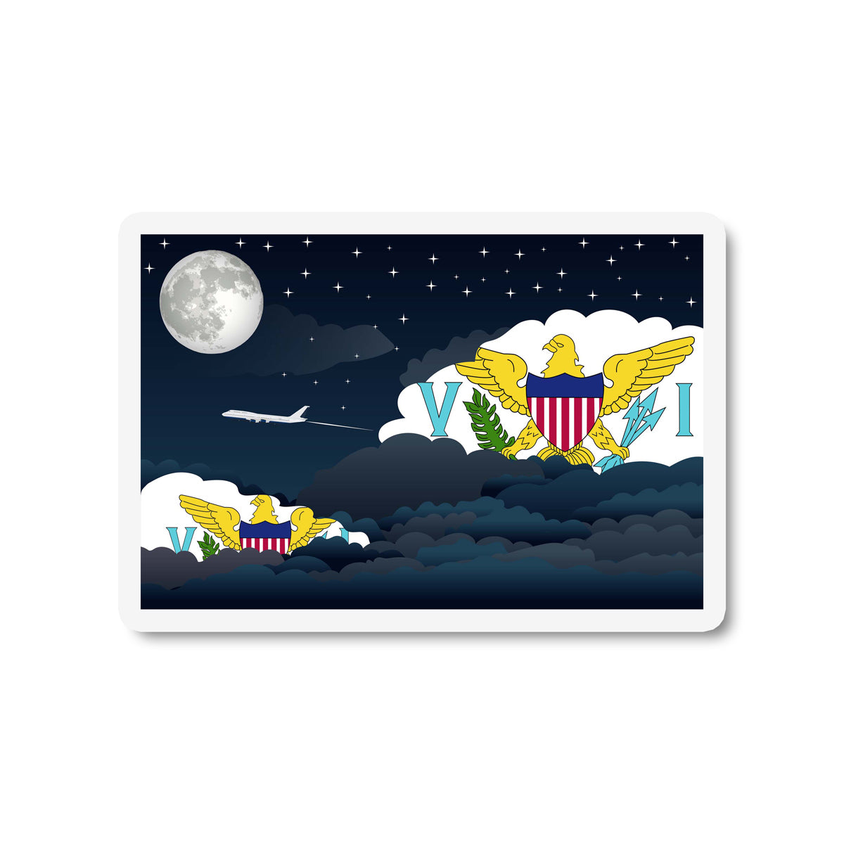 Virgin Islands  US Airplane Night Clouds Sticker & Magnet