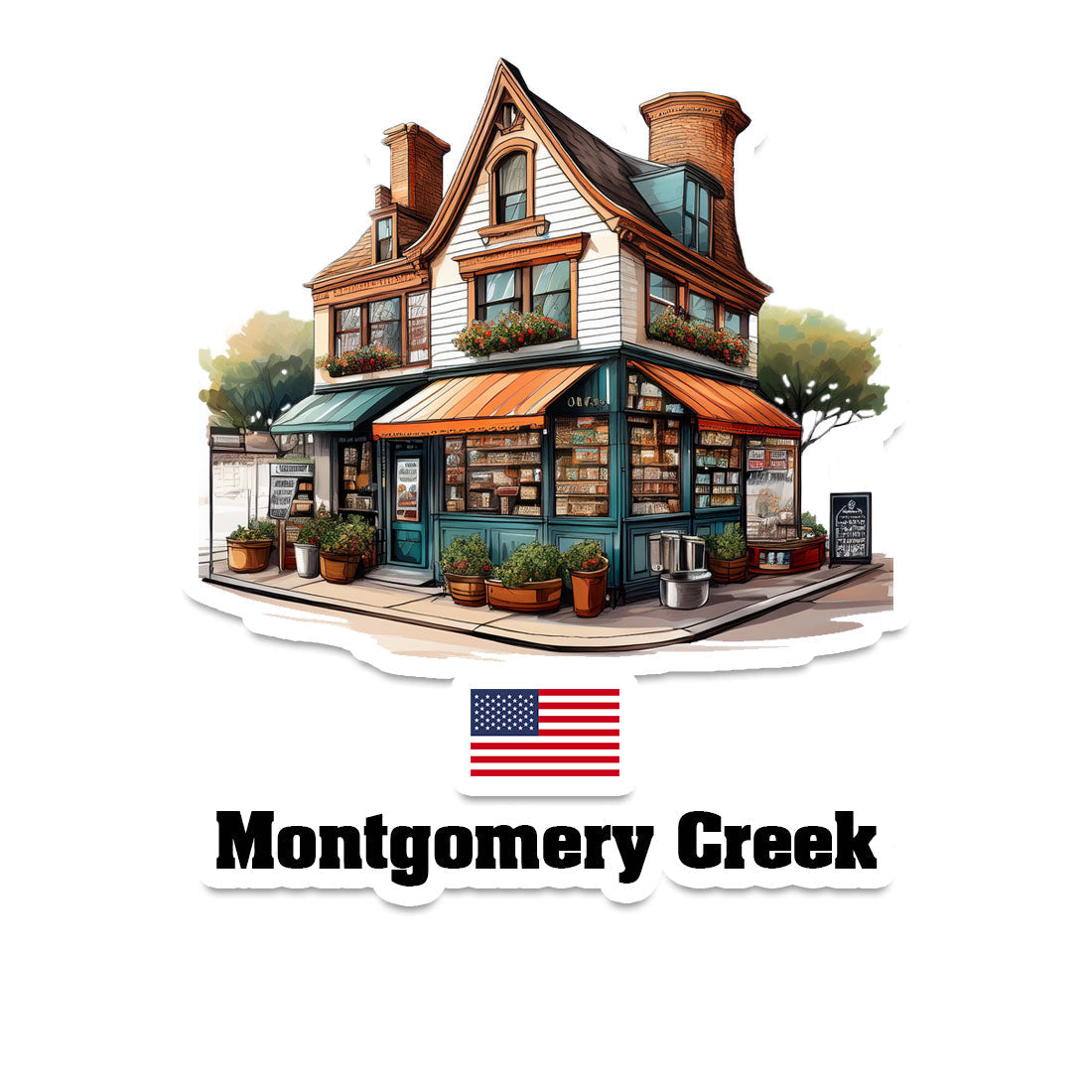 Montgomery Creek Home Town Office Shop USA Sticker & Magnet