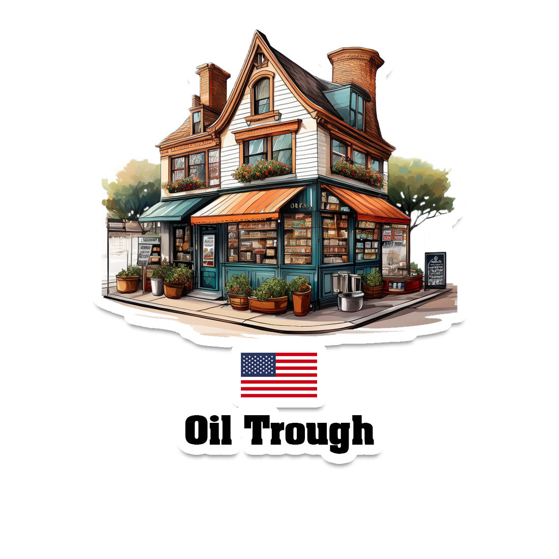 Oil Trough Home Town Office Shop USA Sticker & Magnet