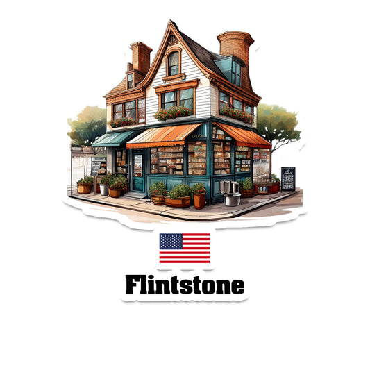 Flintstone Home Town Office Shop USA Sticker & Magnet