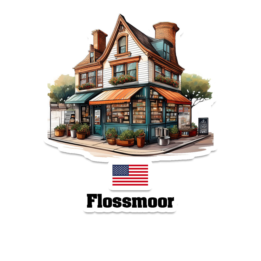 Flossmoor Home Town Office Shop USA Sticker & Magnet