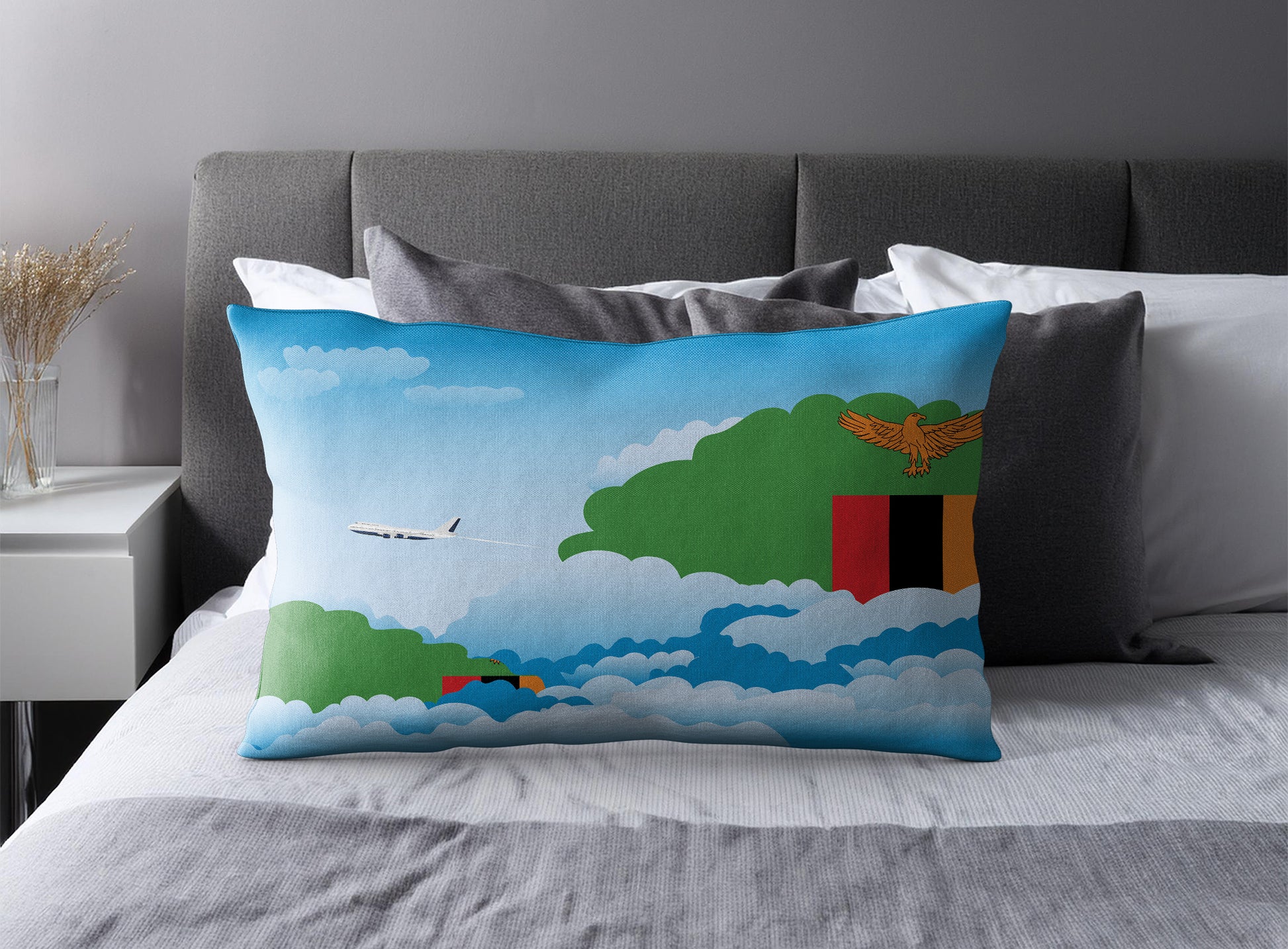 Zambia World Airplane Day Clouds Square & Rectangle Pillow Cases | Aviation Decorative Pillow Covers