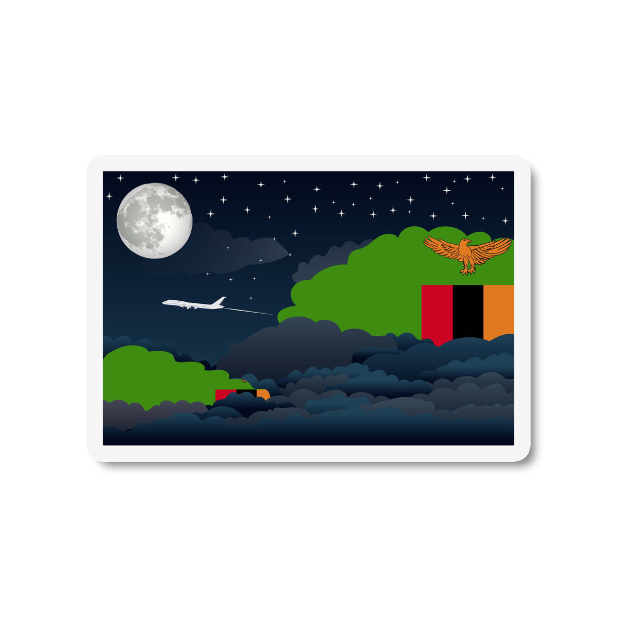 Zambia Airplane Night Clouds Sticker & Magnet