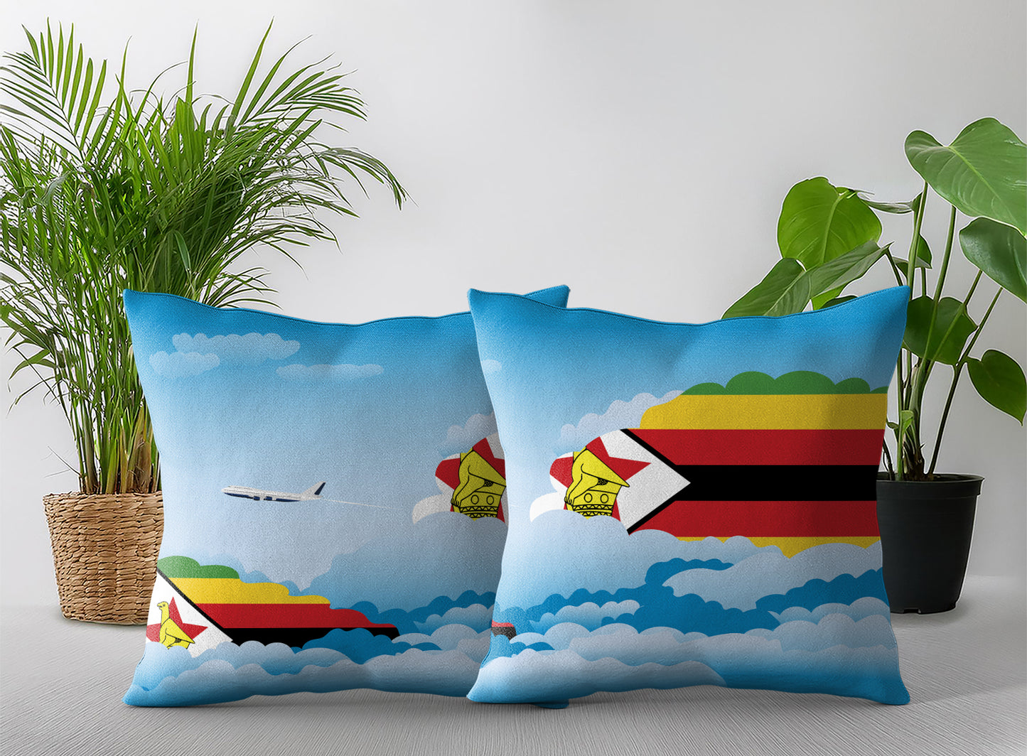 Zimbabwe World Airplane Day Clouds Square & Rectangle Pillow Cases | Aviation Decorative Pillow Covers