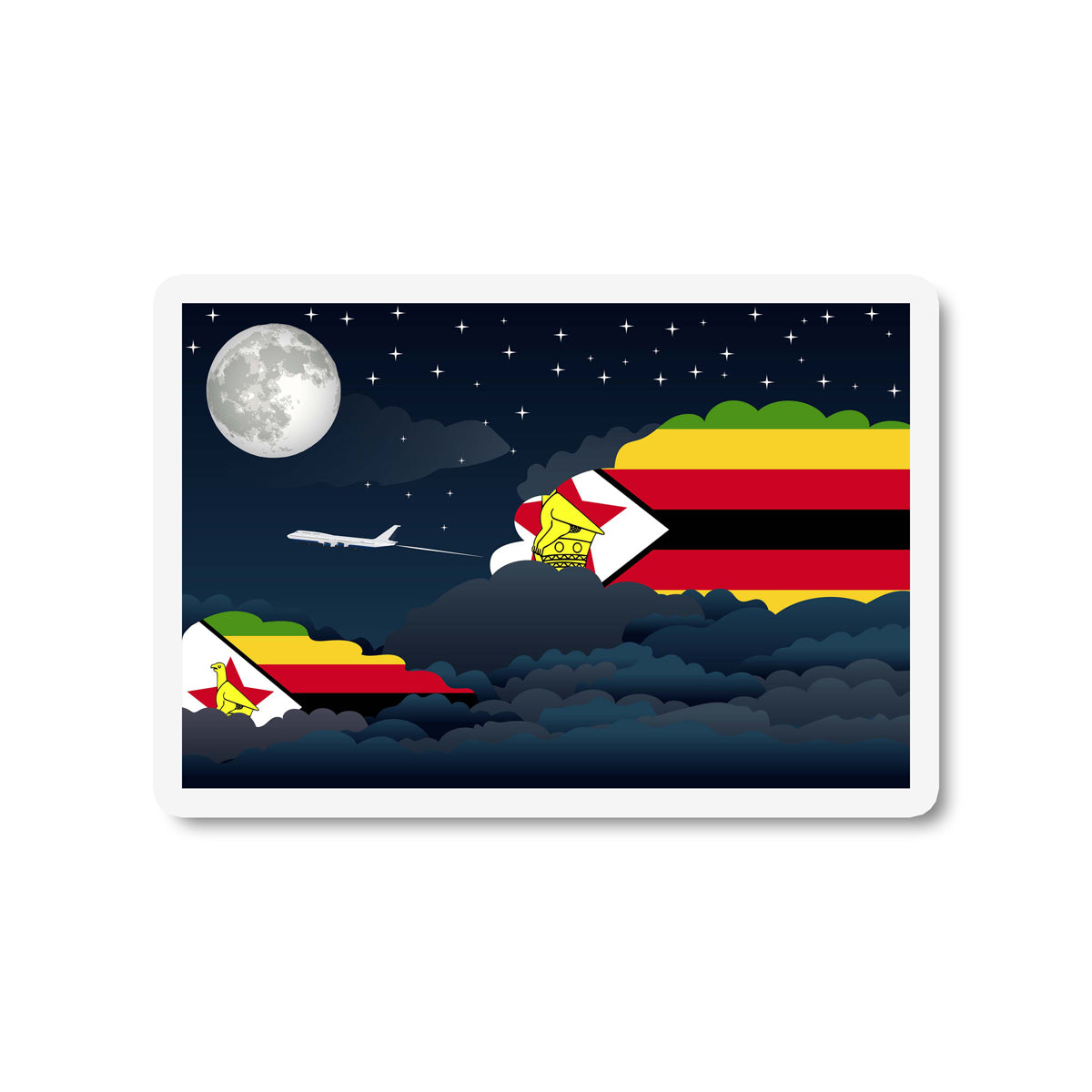 Zimbabwe Airplane Night Clouds Sticker & Magnet