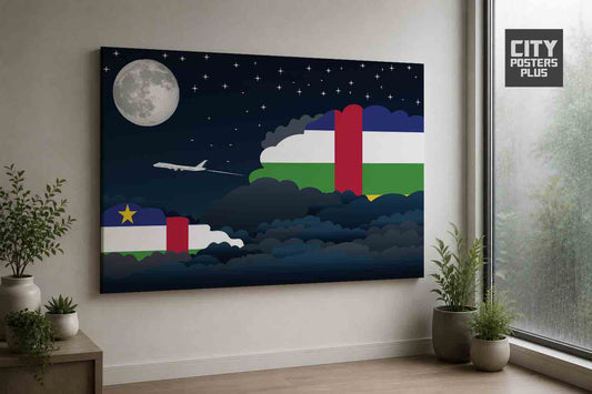 Central African Republic Night Clouds Framed Canvas Prints | Country & City Wall Art