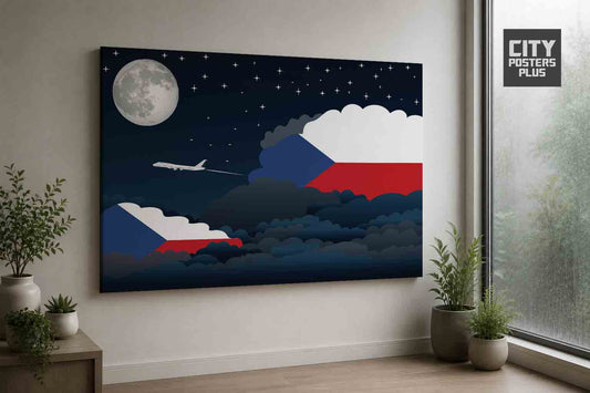 Czech Republic Night Clouds Framed Canvas Prints | Country & City Wall Art