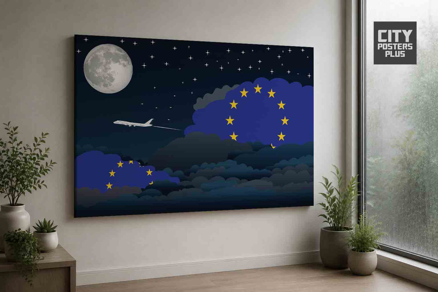 European Union Night Clouds Framed Canvas Prints | Country & City Wall Art