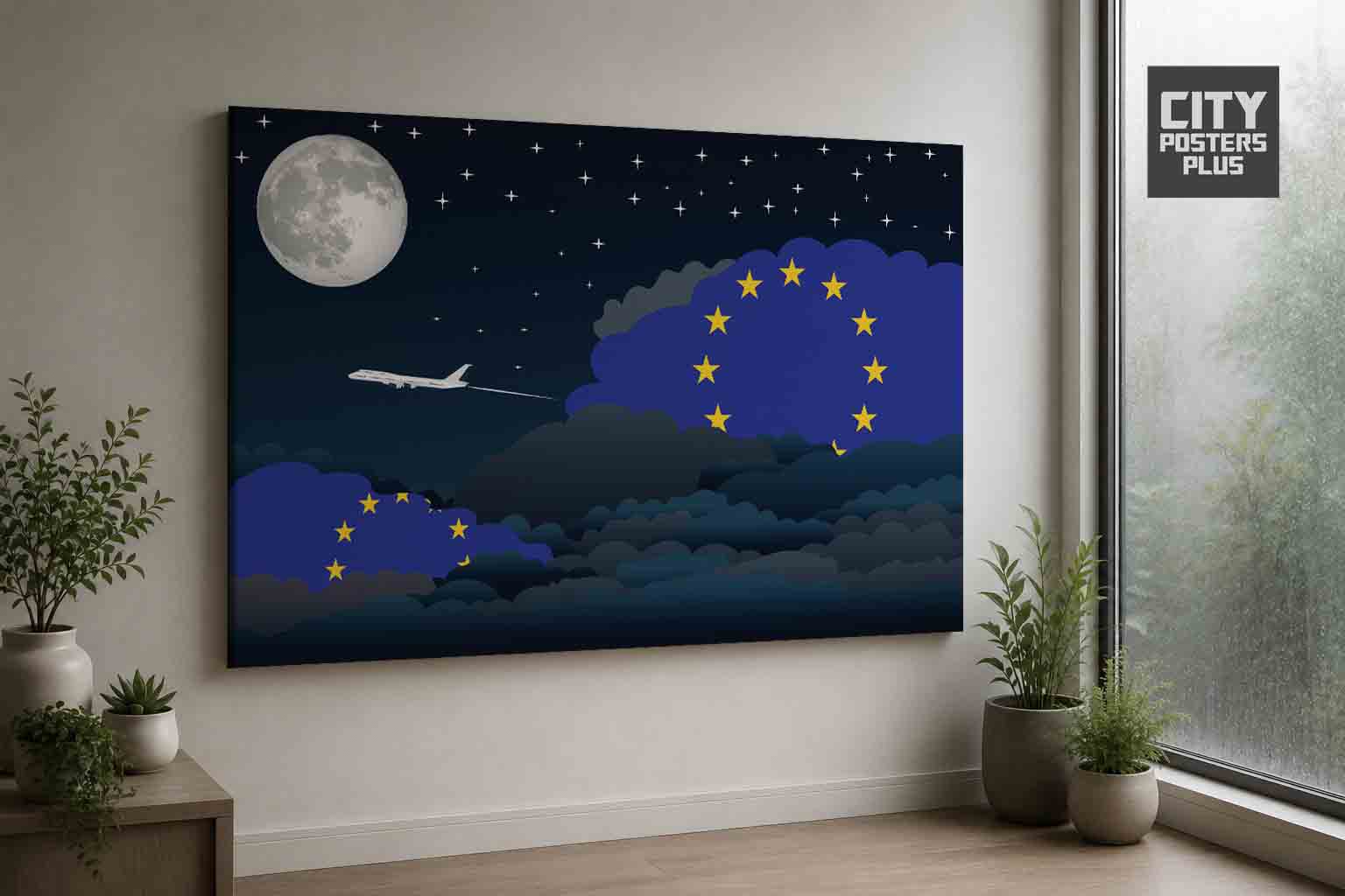 European Union Night Clouds Framed Canvas Prints | Country & City Wall Art