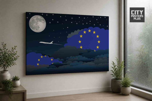European Union Night Clouds Framed Canvas Prints | Country & City Wall Art