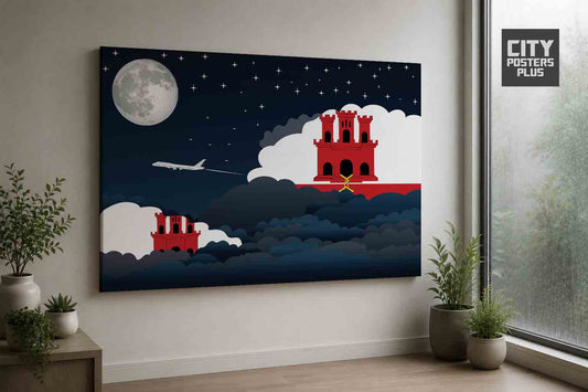 Gibraltar Night Clouds Framed Canvas Prints | Country & City Wall Art