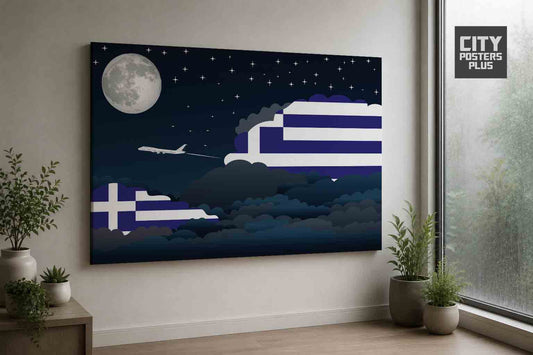 Greece Night Clouds Framed Canvas Prints | Country & City Wall Art