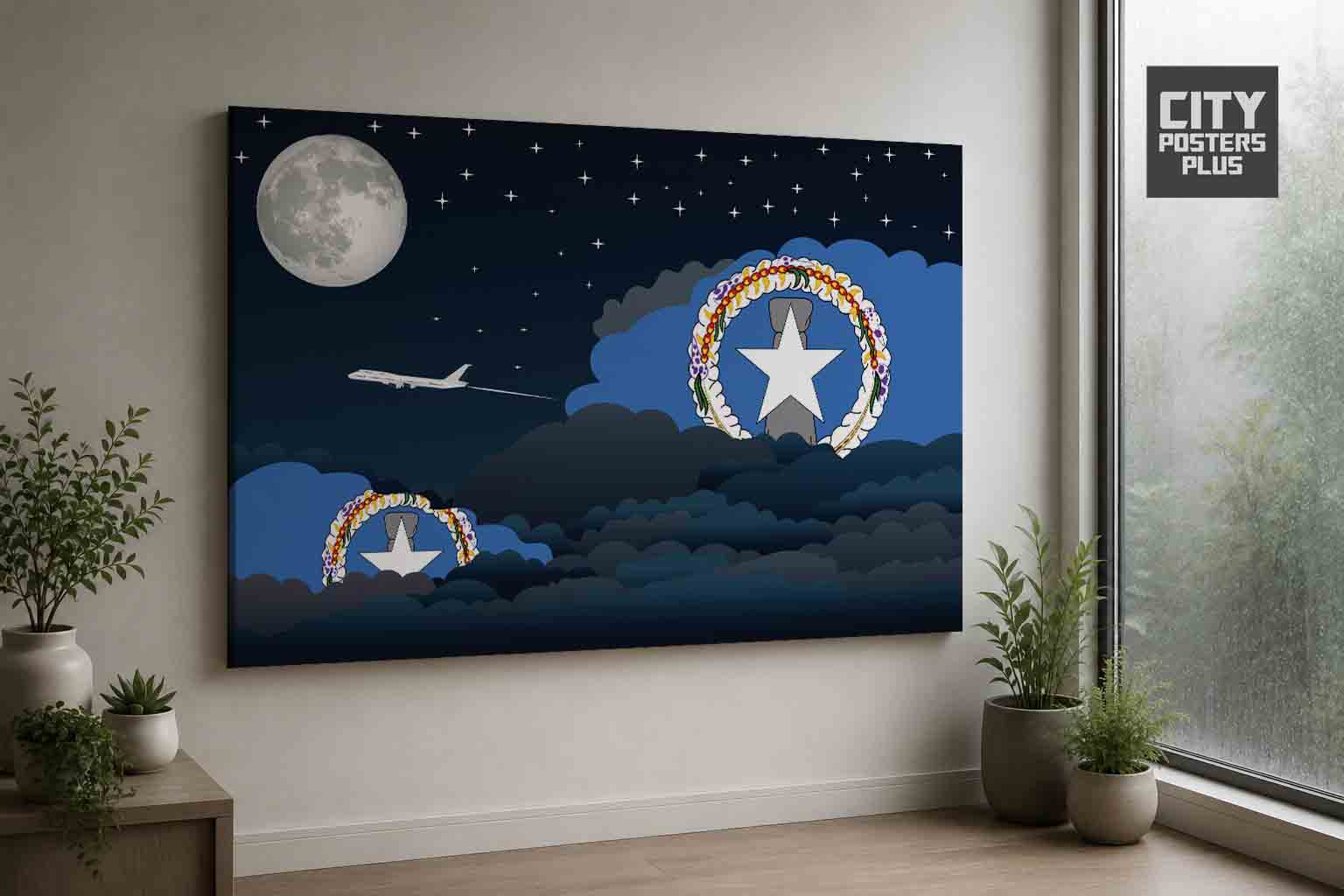 Northern Mariana Islands Night Clouds Framed Canvas Prints | Country & City Wall Art