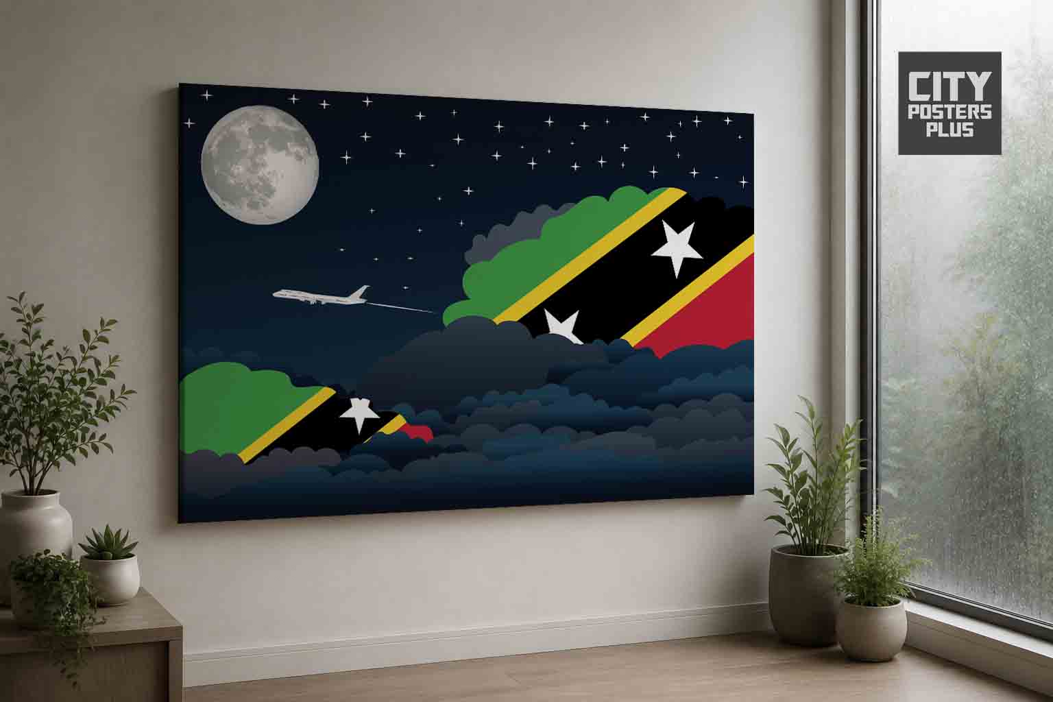 Saint Kitts and Nevis Night Clouds Framed Canvas Prints | Country & City Wall Art