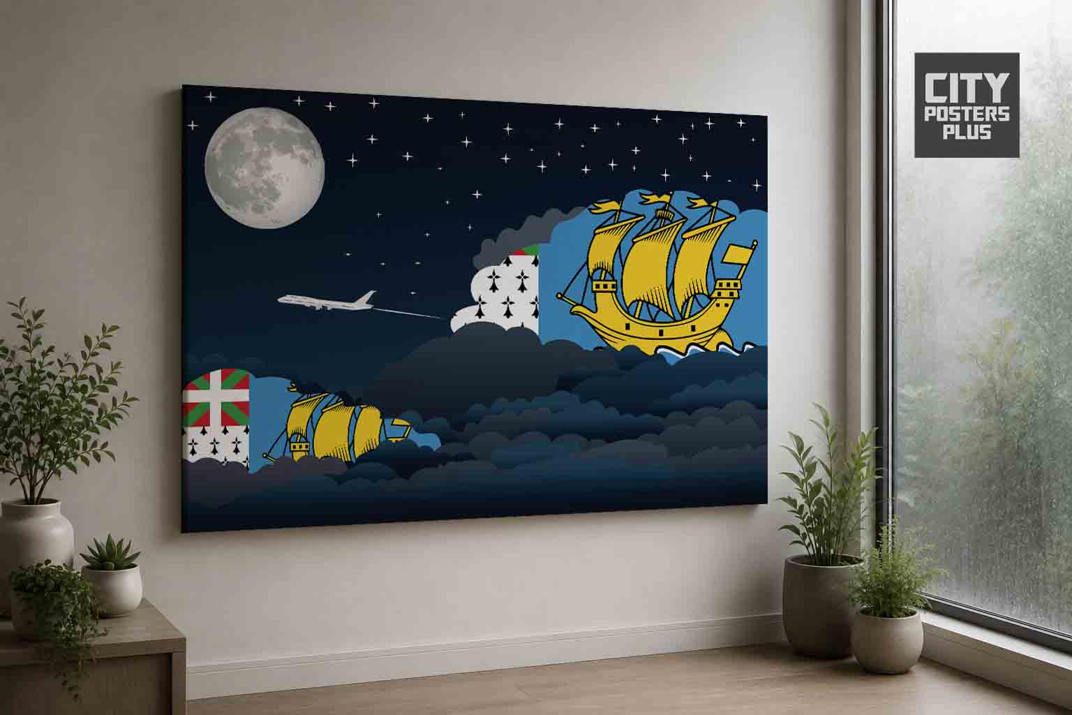 Saint Pierre and Miquelon Night Clouds Framed Canvas Prints | Country & City Wall Art