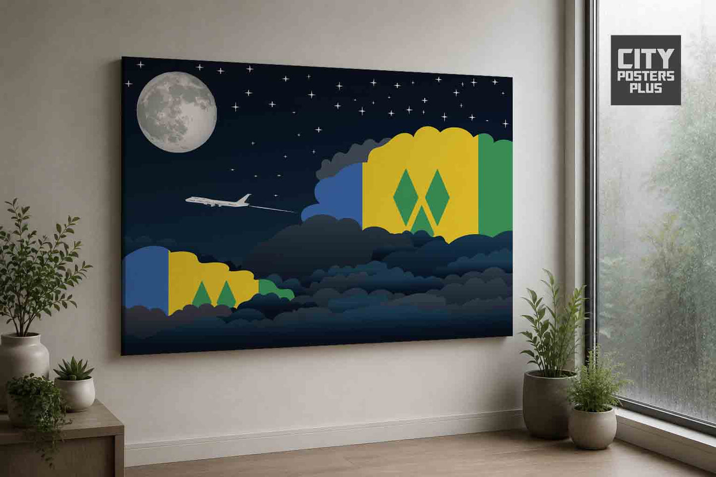 Saint Vincent and the Grenadines Night Clouds Framed Canvas Prints | Country & City Wall Art