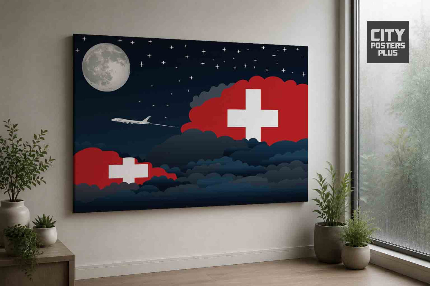 Switzerland Night Clouds Framed Canvas Prints | Country & City Wall Art