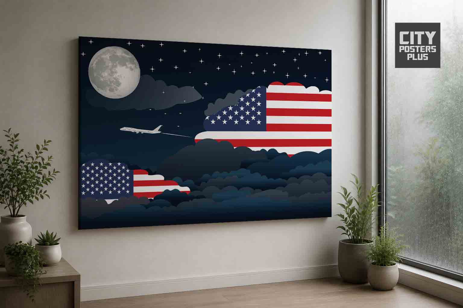 United States Night Clouds Framed Canvas Prints | Country & City Wall Art
