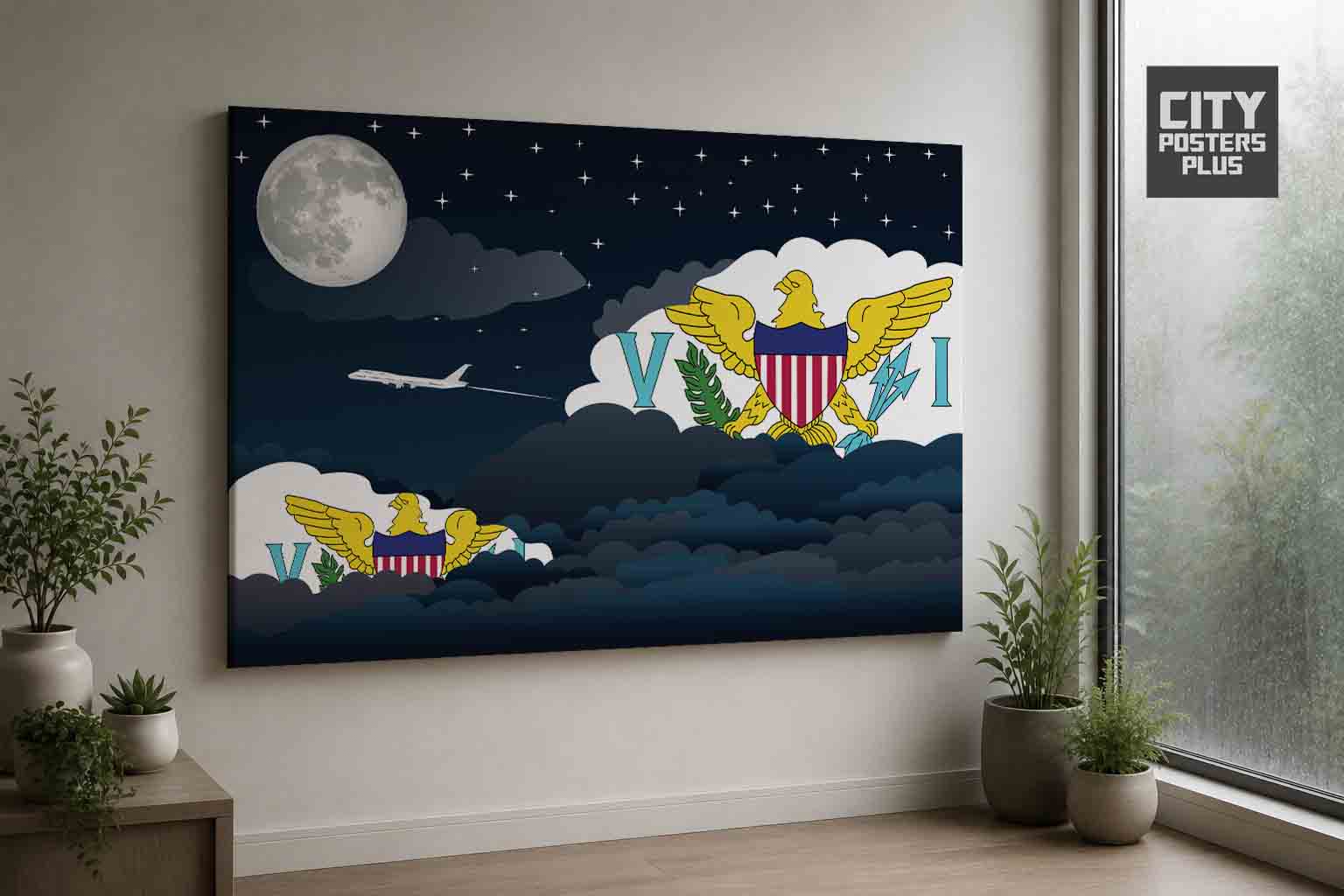 Virgin Islands - US Night Clouds Framed Canvas Prints | Country & City Wall Art