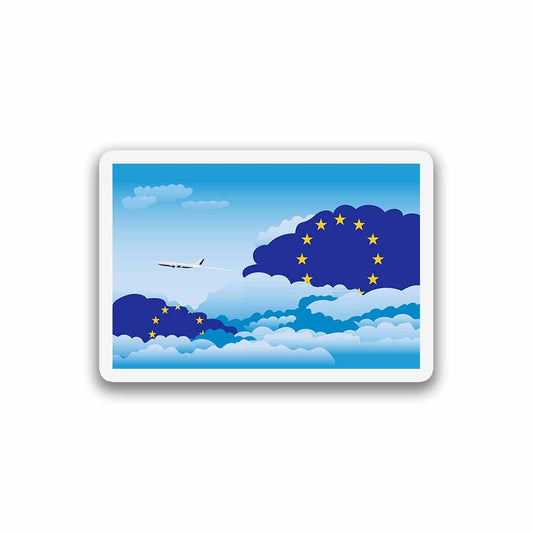 European Union Airplane Day Clouds Sticker & Magnet