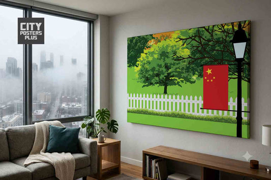 China Home Town Trees Landscape Canvas Wrapped Wall Art