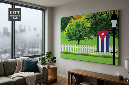 Cuba Home Town Trees Landscape Canvas Wrapped Wall Art