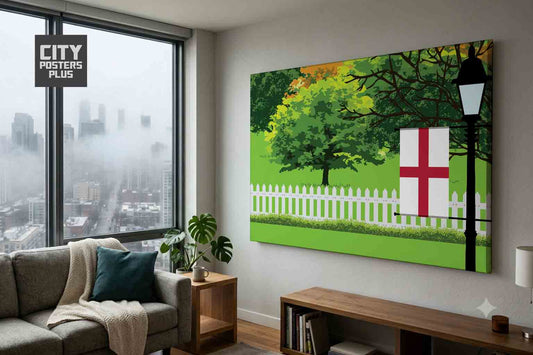 England Home Town Trees Landscape Canvas Wrapped Wall Art