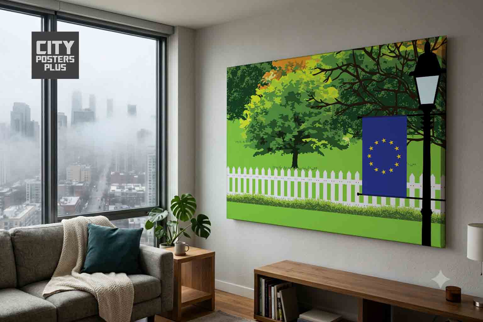 European Union Home Town Trees Landscape Canvas Wrapped Wall Art