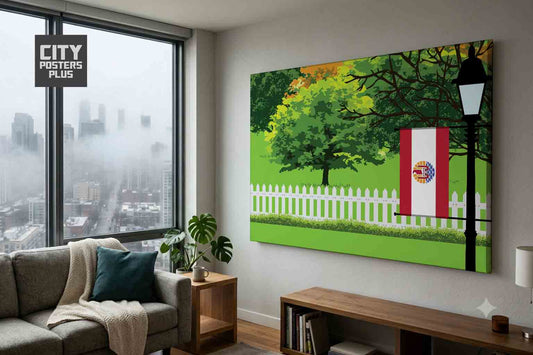 French Polynesia Home Town Trees Landscape Canvas Wrapped Wall Art